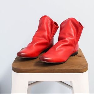 NIB Red Distressed Leather Slouch Ankle Bootie